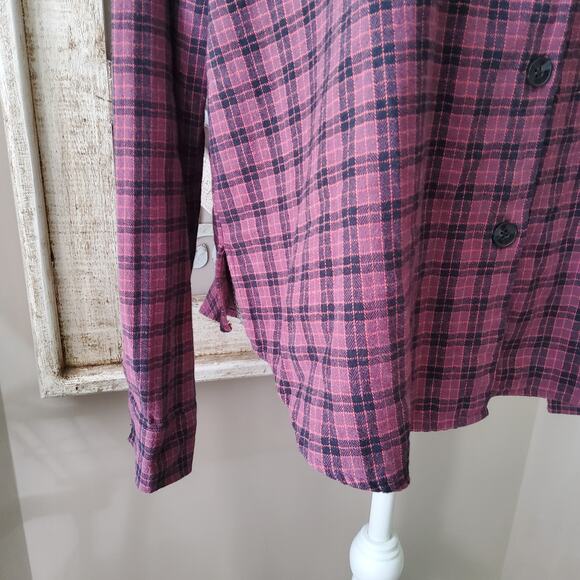 Volcom Women's Plaid to Meet You Long Sleeve Button Down Shirt Eggplant Cotton - Picture 5 of 7